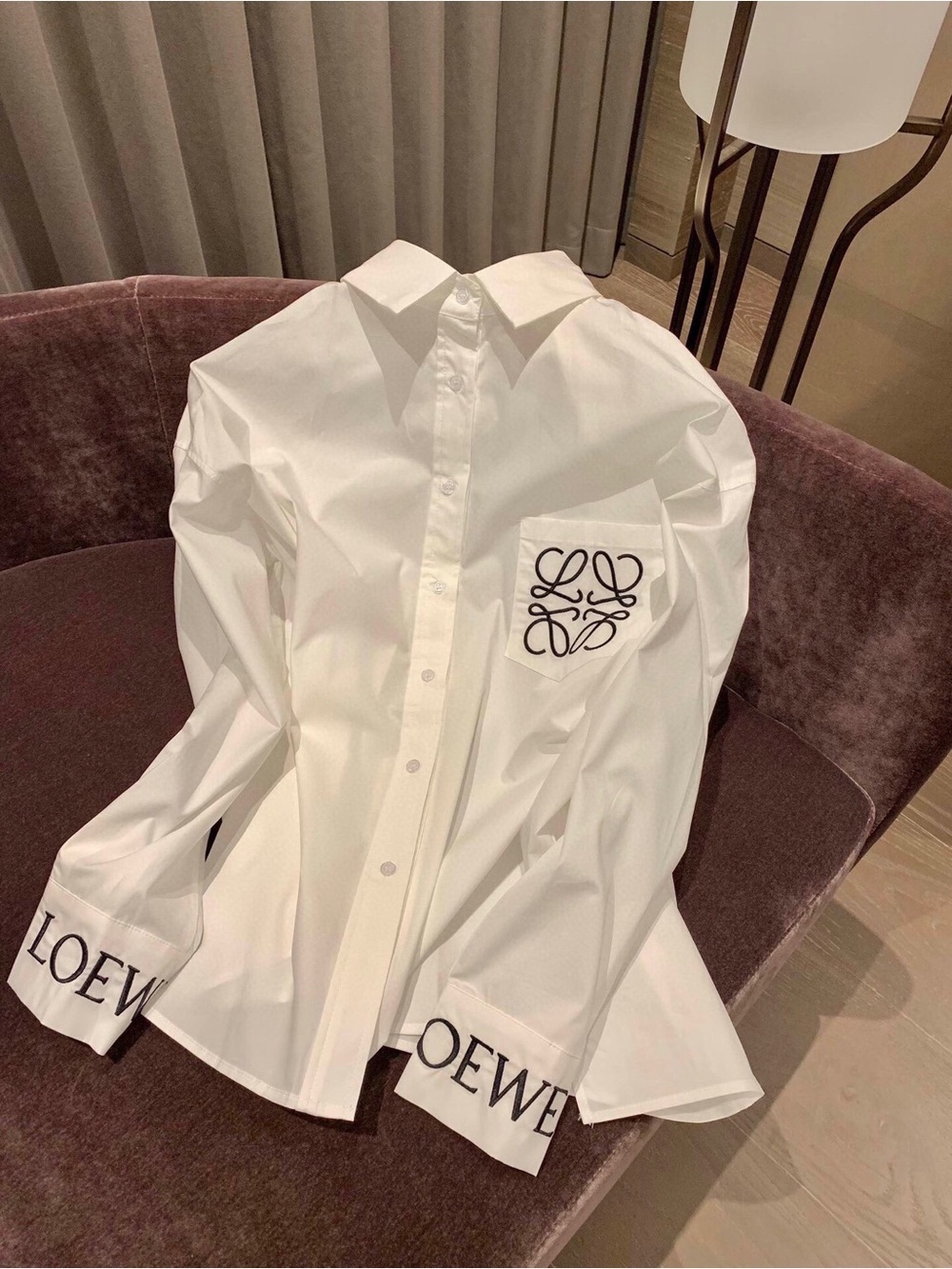 Loewe White Cotton Button-Down Shirt with Black Logo Details